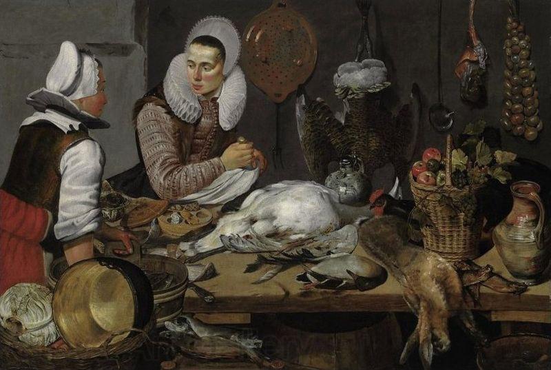 unknow artist A Kitchen Interior with a Maid and a Lady Preparing Game, oil on canvas painting attributed to Frans Hals, 1625-1630 Germany oil painting art